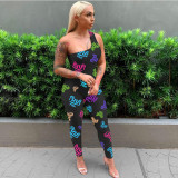 SC Letter Printed One Shoulder Jumpsuit JH-243