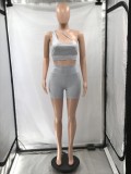 SC Solid Fitness Tank Top And Shorts 2 Piece Sets QY-5241