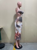 SC Sexy Printed Halter Backless Maxi Dress OLYF-6053