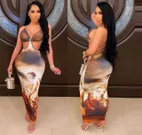 SC Sexy Printed Halter Backless Maxi Dress OLYF-6053