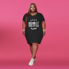 SC Plus Size Letter Print Casual Midi Dress XMF-059