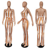 SC Sexy Striped Halter Backless Sashes Jumpsuit XMF-057