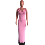 SC Solid Sleeveless Strap Split Maxi Dress OMY-0018