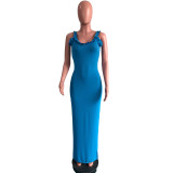 SC Solid Sleeveless Strap Split Maxi Dress OMY-0018