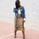 SC Leopard Print Split Midi Skirt OLYF-6052