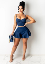 SC Fashion Casual Denim Camisole Culottes Two Piece Sets BS-1266