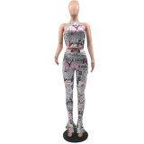 SC Fashion Print Sleeveless Top And Flared Pants Two Piece Sets QSF-5085