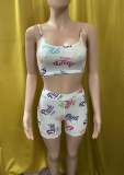 SC Pink Letter Print Cami Top And Shorts 2 Piece Sets FSL-F150
