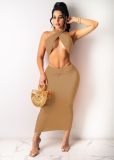 SC Sexy Backless Wrap Chest Long Skirt 2 Piece Sets WY-6784