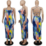 SC Sexy Tie Dye Strappy Backless Split Maxi Dress APLF-5039