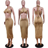 SC Sexy Backless Wrap Chest Long Skirt 2 Piece Sets WY-6784