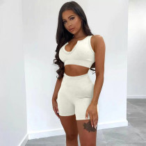 SC Solid Fitness Tank Top+High Waist Shorts 2 Piece Suits XYKF-9281