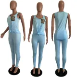 SC Leopard Pocket Sleeveless Two Piece Pant Sets DAI-8221