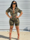 SC Plus Size Camo Print Short Sleeve Zipper Romper YIM-183