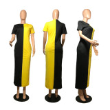 SC Contrast Color Patchwork Short Sleeve Maxi Dress WSM-2015