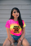 SC Tie-dye Letter Print Casual Summer Short Sleeve T-Shirts QZX-6208