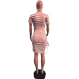 SC Sexy Striped Drawstring Split Mini Dress OMY-0016
