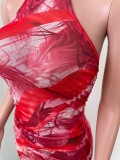 SC Sexy Mesh Printed Sleeveless Maxi Dress NIK-235
