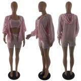 SC Plus Size Solid Cami Tops+Long Sleeve Coat+Shorts 3 Piece Sets LP-6230