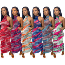 SC Sexy Mesh Printed Sleeveless Maxi Dress NIK-235