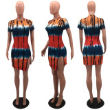 SC Tie Dye Print Short Sleeve Split Mini Dress MYP-8970