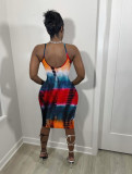 SC Plus Size Tie Dye Print Spahetti Strap Dress OM-1216
