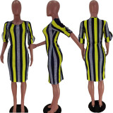 SC Plus Size Striped Half Sleeve Midi Dress YIDF-1322