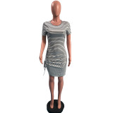 SC Sexy Striped Drawstring Split Mini Dress OMY-0016