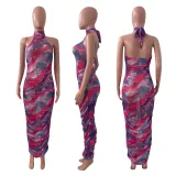 SC Sexy Mesh Printed Sleeveless Maxi Dress NIK-235