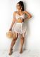 SC Sexy Grid Tassel Backless Mini Skirt Beach Sets TR-1139