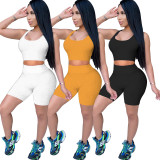 SC Solid Fitness Tank Top Shorts 2 Piece Sets FOSF-8077