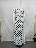 SC Plus Size Polka Dot Print Slash Neck Pocket Maxi Dress QYF-5057