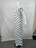 SC Plus Size Polka Dot Print Slash Neck Pocket Maxi Dress QYF-5057