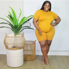 SC Plus Size Solid T Shirt And Shorts 2 Piece Sets FNN-8604