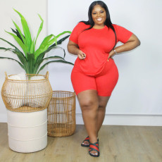 SC Plus Size Solid T Shirt And Shorts 2 Piece Sets FNN-8604