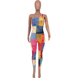 SC Sexy Printed One Shoulder Jumpsuits CQ-117