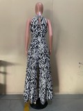 SC Casual Printed Sleeveless Wide Leg Jumpsuit Without Belt OLYF-6059