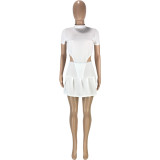 SC Solid Bodysuit+Pleated Mini Skirt 2 Piece Sets MEI-9176