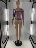 SC Plus Size Printed Lace Up Long Sleeve Bikinis 2 Piece Sets LP-6290