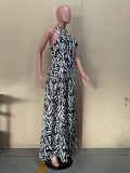 SC Casual Printed Sleeveless Wide Leg Jumpsuit Without Belt OLYF-6059