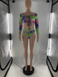 SC Plus Size Printed Lace Up Long Sleeve Bikinis 2 Piece Sets LP-6290