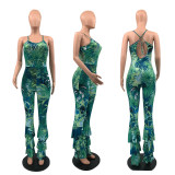 SC Sexy Printed Sleeveless Strap Flared Jumpsuit QSF-5086