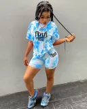 SC Pink Letter Print Casual Two Piece Short Sets YNSF-1635