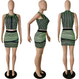 SC Sexy Striped Sleeveless Crop Top Mini Skirt Sets YNSF-1642