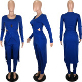 SC Solid Long Sleeve High Low Top And Pants Set YNSF-1609