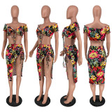 SC Floral Print Crop Top Drawstring Skirt 2 Piece Sets ZNF-9068