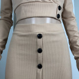 SC Sexy Long Sleeve Top Midi Skirt 2 Piece Sets YNSF-1626