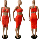 SC Sexy One Shoulder Ruched Skirt 2 Piece Sets YNSF-1640