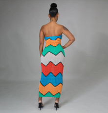 SC Sexy Printed Off Shoulder Strapless Slim Maxi Dress YIBF-6070