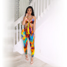 SC Sexy Tie Dye Print Hollow Out Jumpsuit QZX-6209